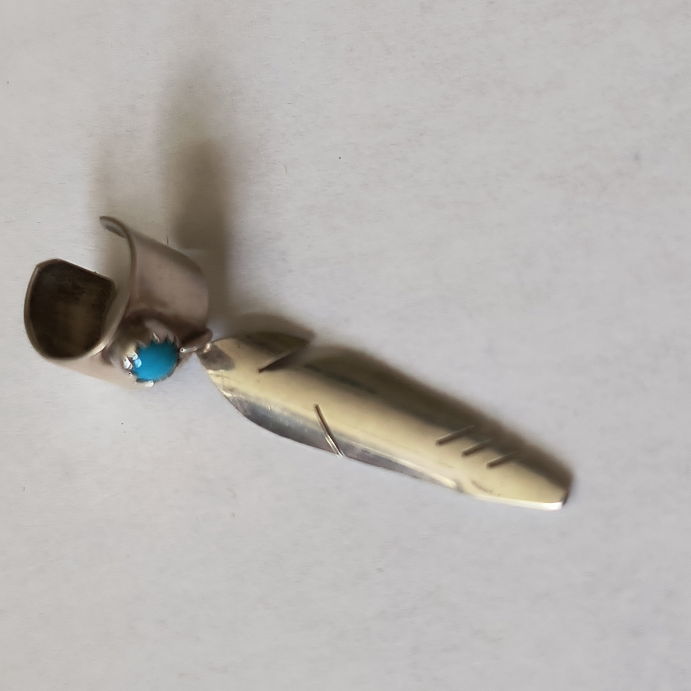 Silver Feather Ear Cuff with Turquoise Accent
